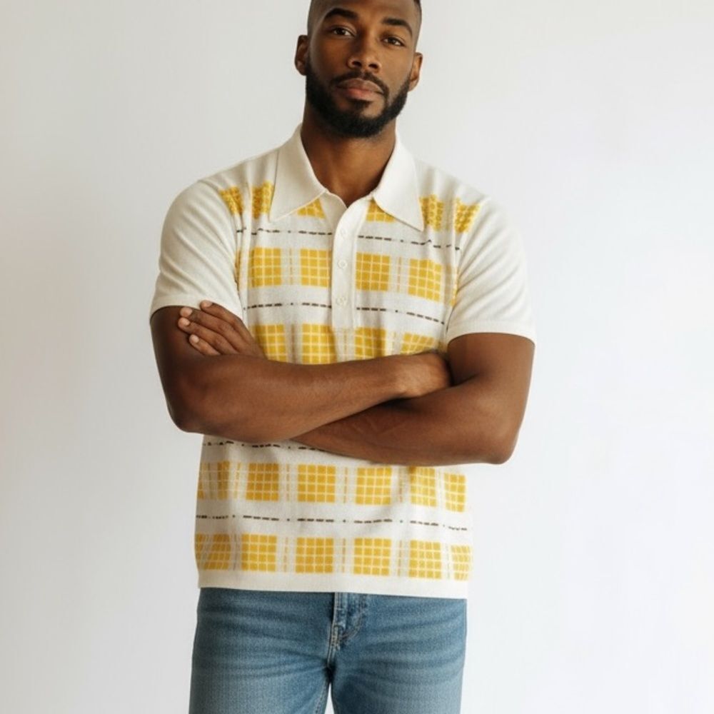 Vintage • 70s printed knit button down